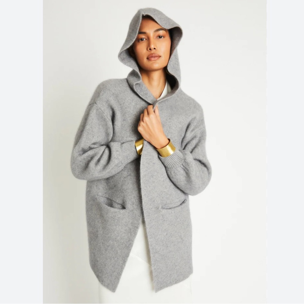 + Beryll Vivi Cashmere Cropped Coat with Hood | Pebble Gray